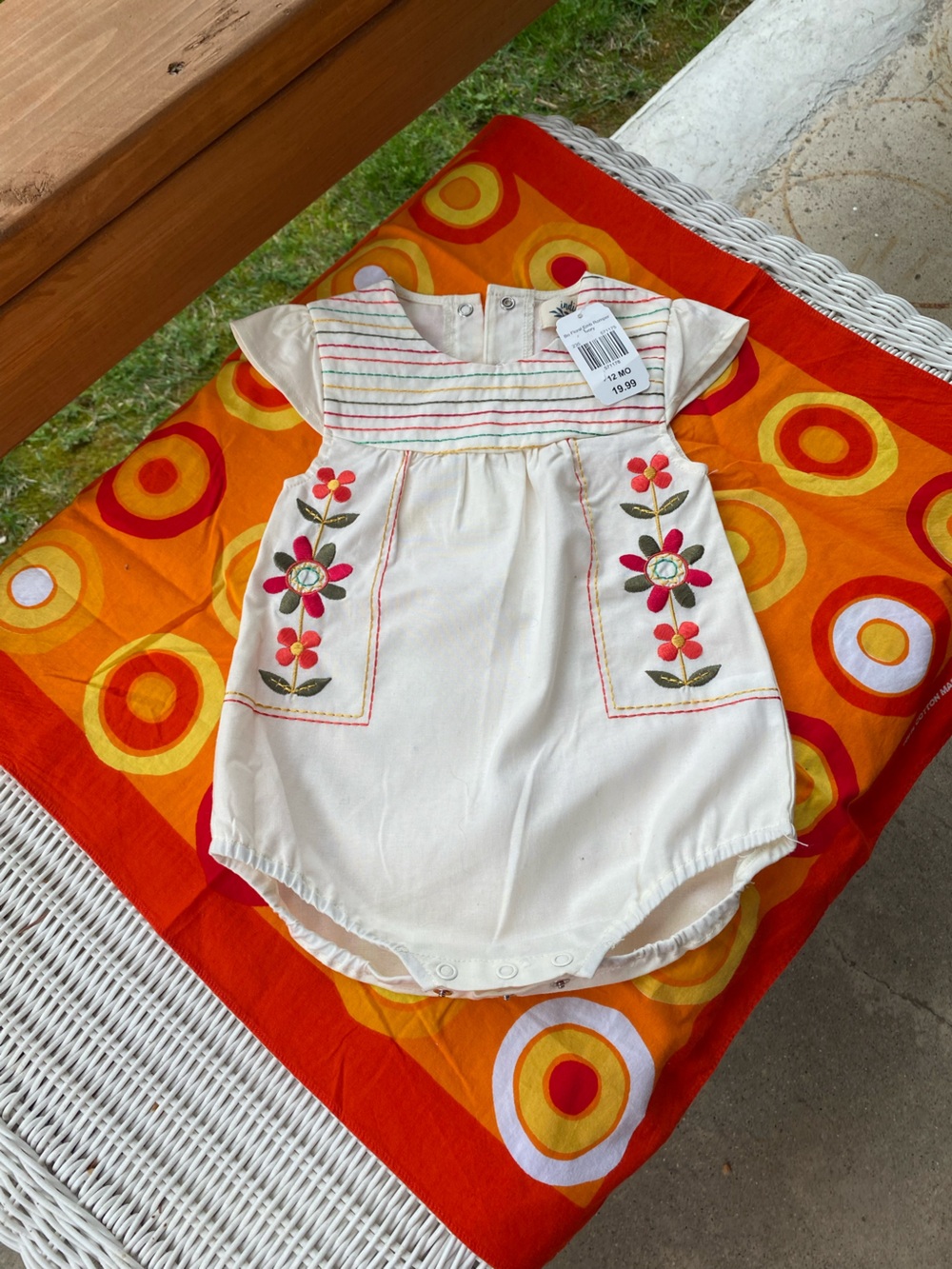 Indigo Soul Kids Floral Embroidered Romper in Ivory Size 12M